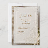 Embossed modern Ivory Wedding Peony Florals