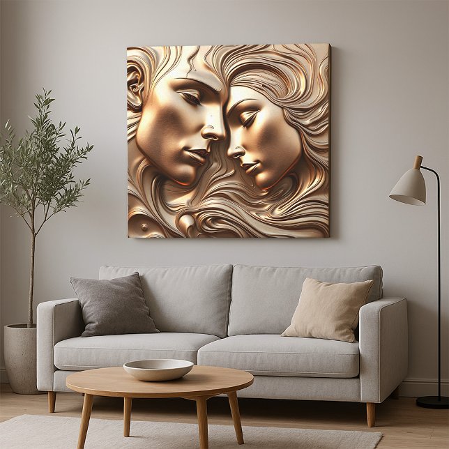 Embossed Molten Bronze Lovers in Romantic Embrace Canvas Print (Creator Uploaded)