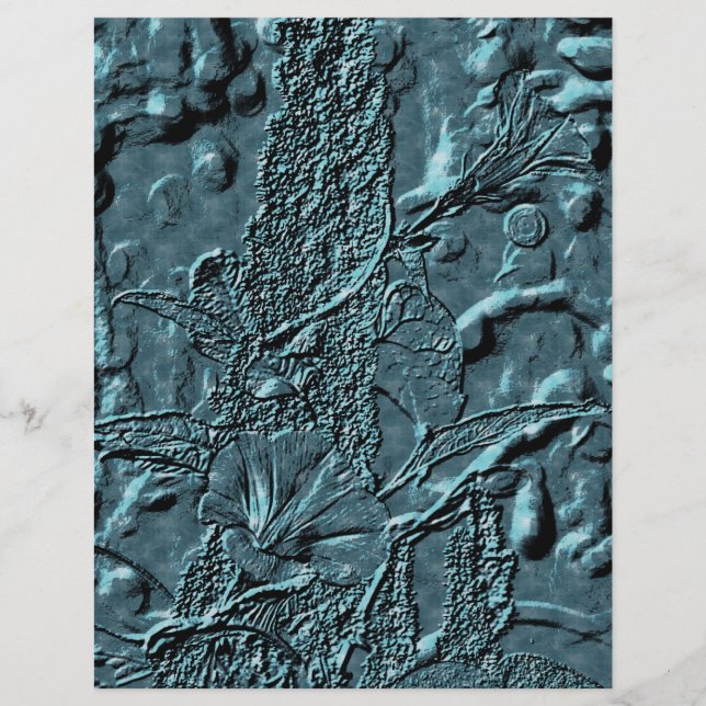 Embossed Morning Glory Blue Floral Scrapbook Paper (Front)