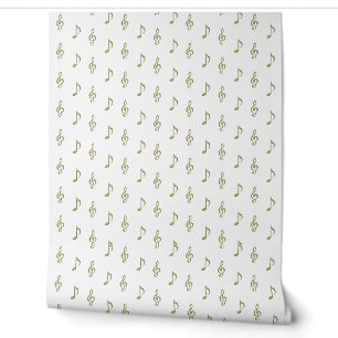 Embossed Music Note & Treble Clef Gold Musical Wallpaper