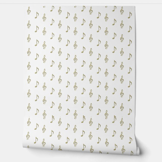 Embossed Music Note & Treble Clef Gold Musical  Wallpaper (Unrolling)