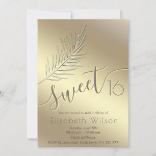 Embossed palm minimalist gold script sweet 16 invitation