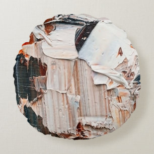 Embossed pasty oil paints and reliefs. Primary col Round Cushion