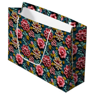Embossed Pink Florals  Large Gift Bag