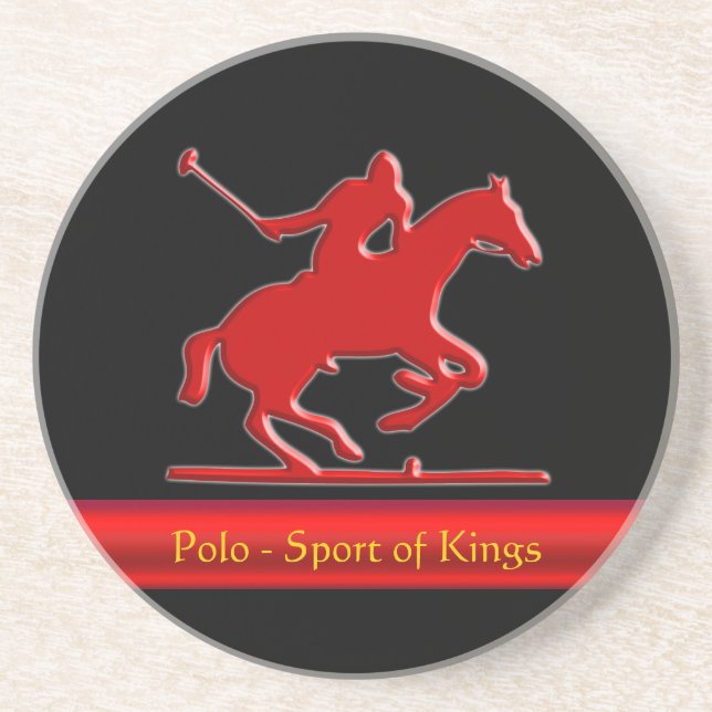 Embossed Polo Pony and Rider, red chrome-look Coaster (Front)
