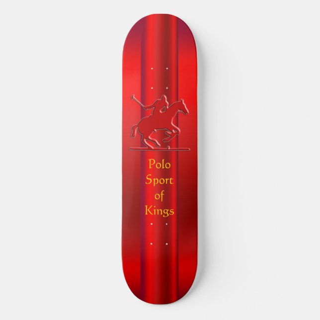 Embossed Polo Pony and Rider, red chrome-look Skateboard (Front)