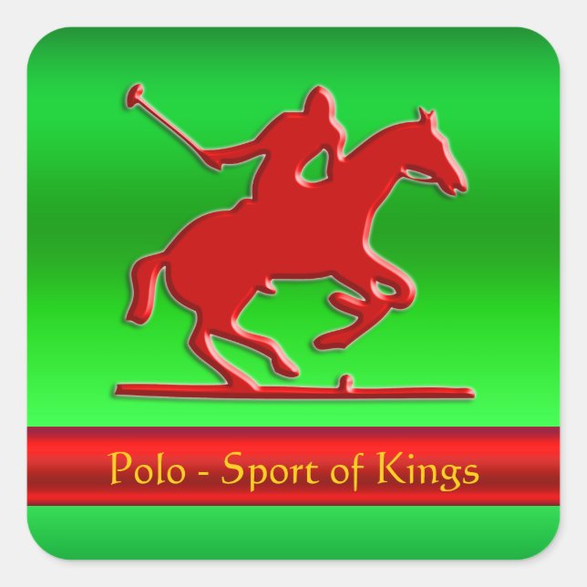 Embossed Polo Pony and Rider, red chrome-look Square Sticker (Front)