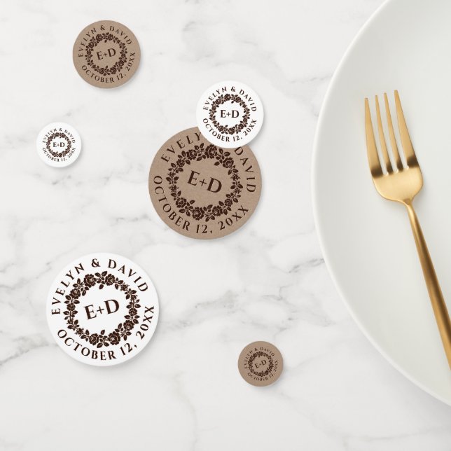Embossed rose wreath on rustic kraft paper wedding confetti (Group)