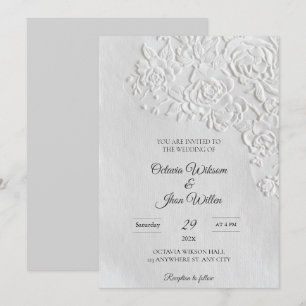 Embossed Roses Deckled Edge Sage Wedding Invitation