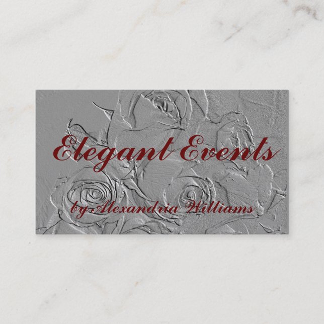 "Embossed Roses in Grey" Business Card (Front)