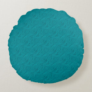 Embossed Roses, Teal - Round Throw Pillow