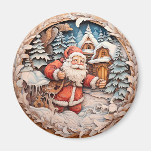 Embossed Santa Claus with shoulder bag on winter Magnet