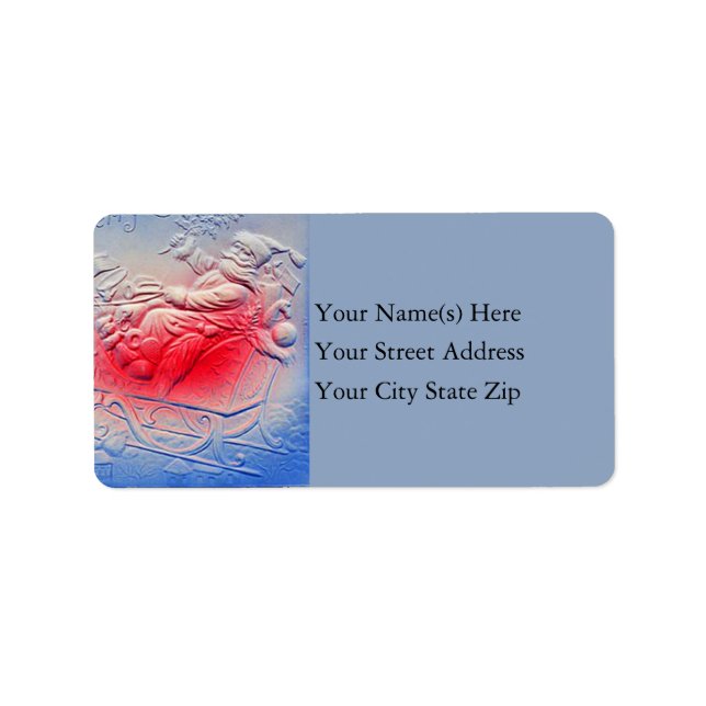 Embossed Santa in Sleigh Vintage Address Label (Front)