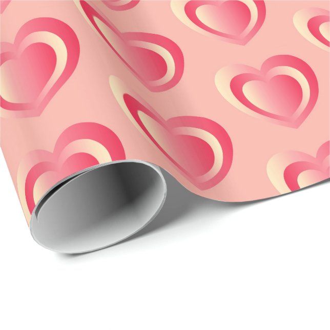 Embossed satin heart - coral pink wrapping paper (Roll Corner)