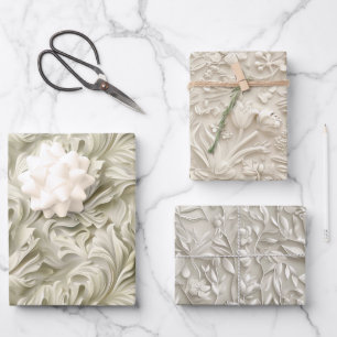 Embossed Shades of Off White Wrapping Paper Sheet