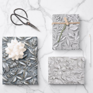 Embossed Shades of Silver Gray Wrapping Paper Sheet