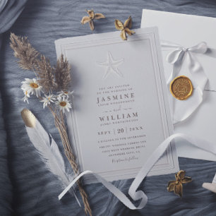Embossed Starfish Coastal Formal Elegant Wedding Invitation
