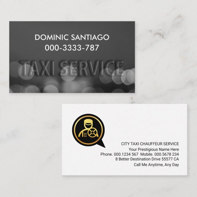 Embossed Taxi Service City Lights Bokeh Business Card (Front/Back)