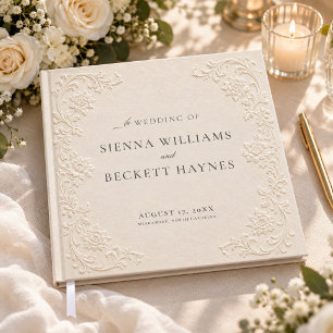 Embossed Vintage Floral Cream Filigree Wedding Guest Book