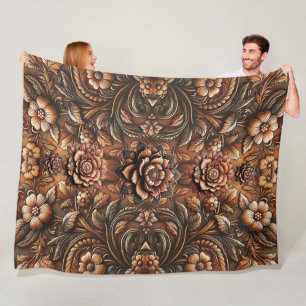 Embossed Vintage Floral Faux Leather Look Fleece Blanket