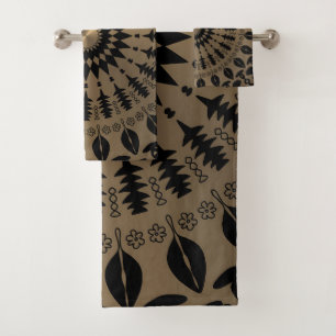 "Embrace Allure with Golden Stencil Bath Towel Set