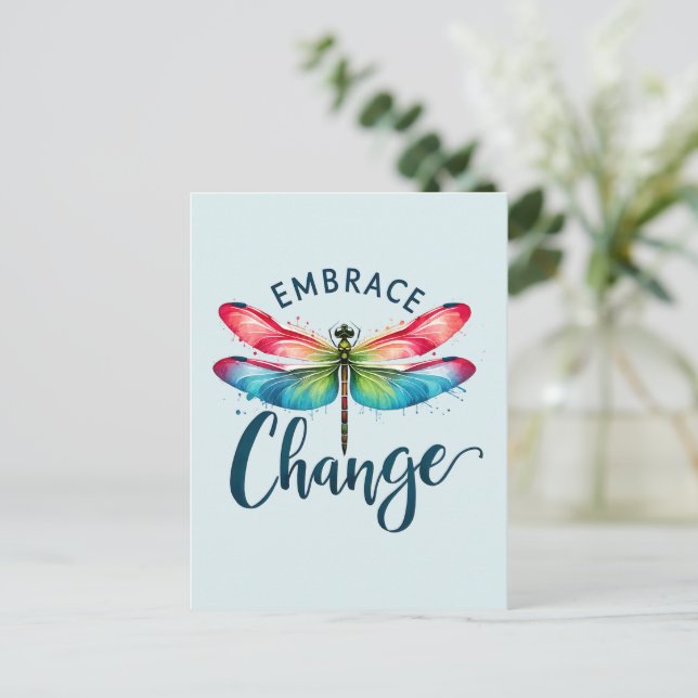 Embrace Change - Artistic Dragonfly Postcard (Standing Front)