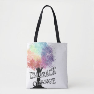 “Embrace Change” Tote with Colorful Rainbow Tree Bag