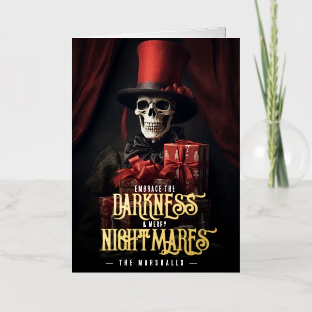 Embrace Darkness Happy Nightmares Skull Xmas Gifts Foil Holiday Card (Front)