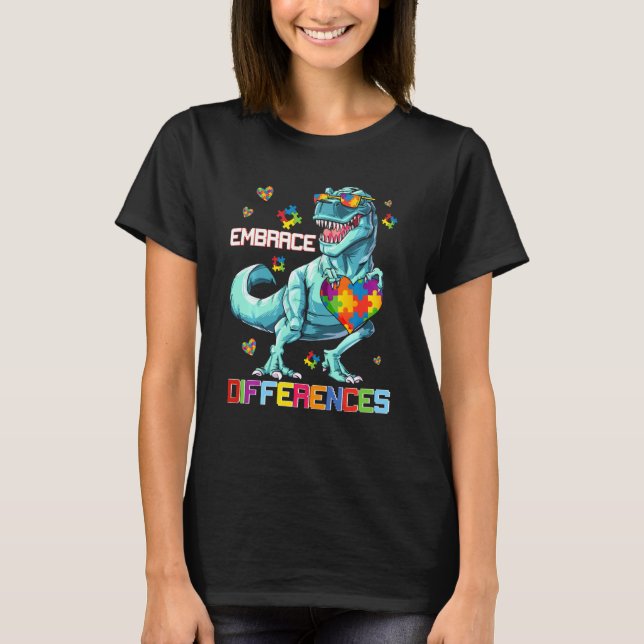 Embrace Difference  Dinosaur Puzzle Autism Awarene T-Shirt (Front)