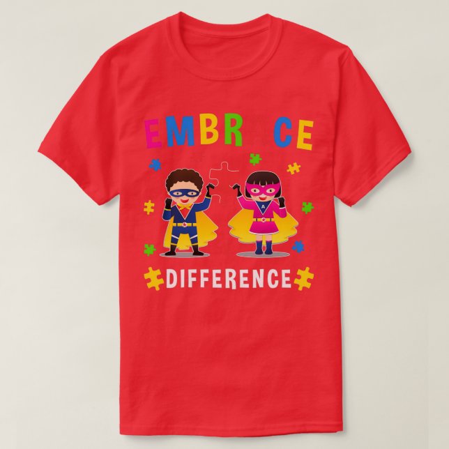Embrace Difference Month Ribbon Puzzle Difference T-Shirt (Design Front)
