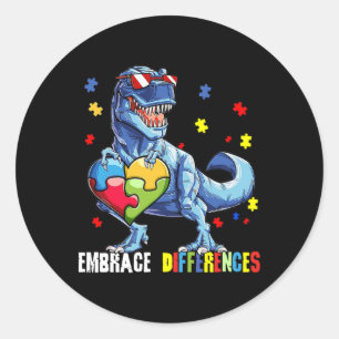 Embrace Differences Asd Spectrum Dinosaur Autism A Classic Round Sticker