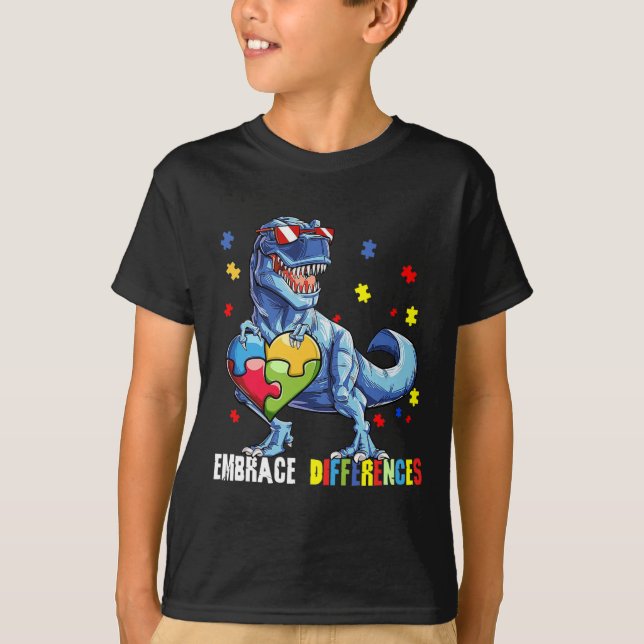 Embrace Differences Asd Spectrum Dinosaur Autism A T-Shirt (Front)