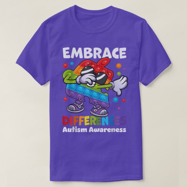 Embrace Differences Autism Dabbing Puzzle Poppin F T-Shirt (Design Front)