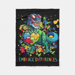 Embrace Differences Autism Dinosaur T-rex Puzzle H Fleece Blanket