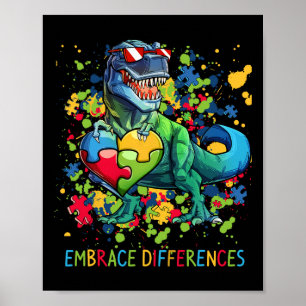 Embrace Differences Autism Dinosaur T-rex Puzzle H Poster