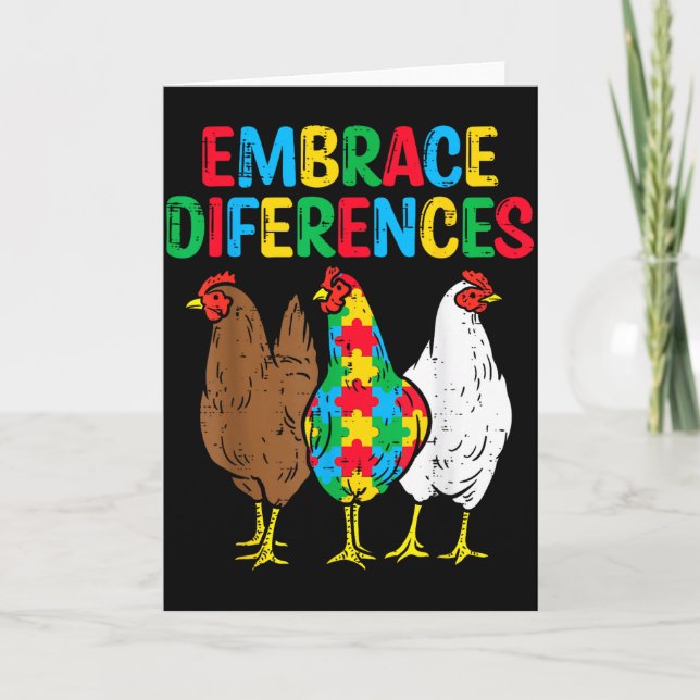 Embrace Differences Chicken Puzzle Autism Awarenes Card (Front)
