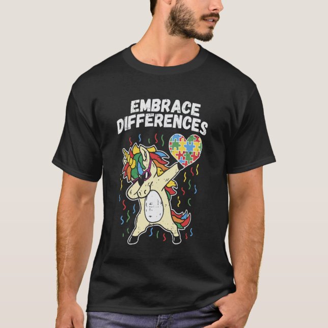 Embrace Differences Dabbing Unicorn Shirt Autism A (Front)