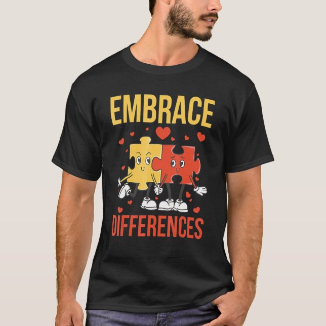 Embrace Differences Funny World Autism Day Puzzle  T-Shirt (Front)