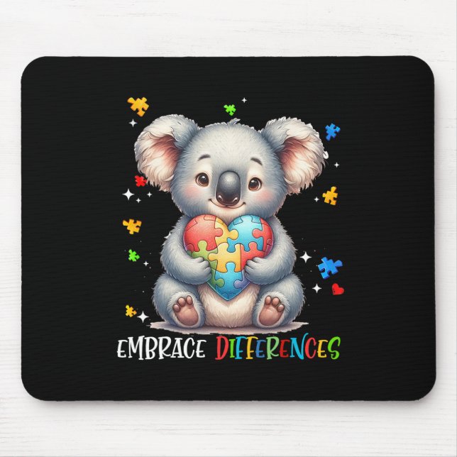 Embrace Differences Puzzle Heart Koala Autism Awar Mouse Pad (Front)
