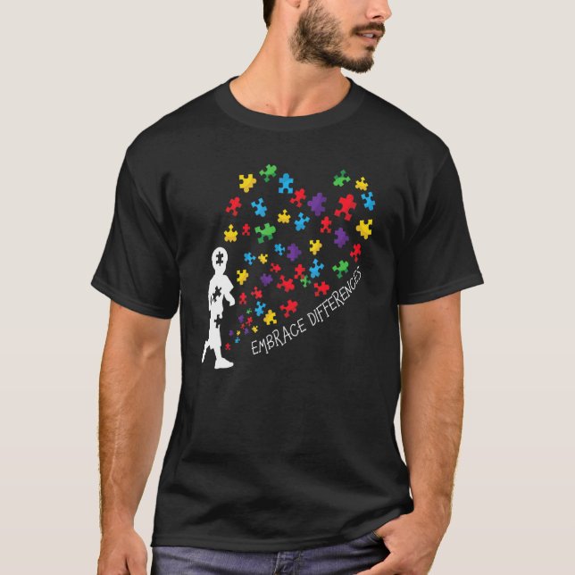 Embrace Differences     Support Autism Awareness D T-Shirt (Front)
