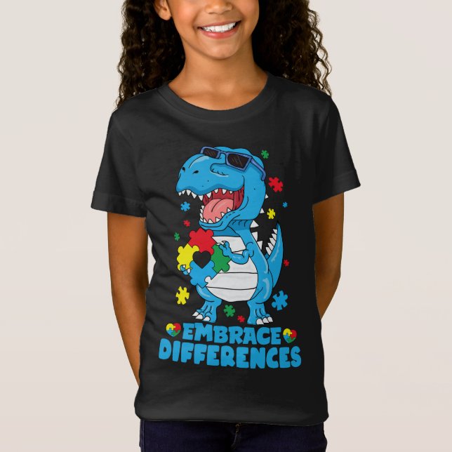 Embrace Differences T Rex Dinosaur Autism Awarenes T-Shirt (Front)