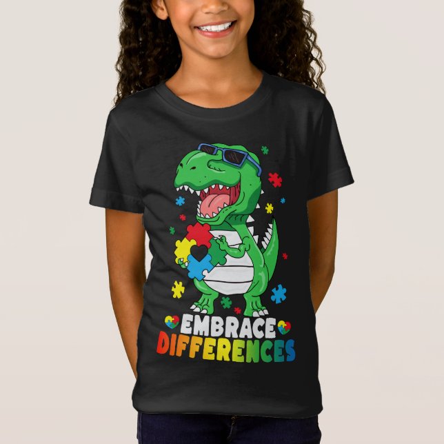 Embrace Differences T Rex Dinosaur Autism Awarenes T-Shirt (Front)