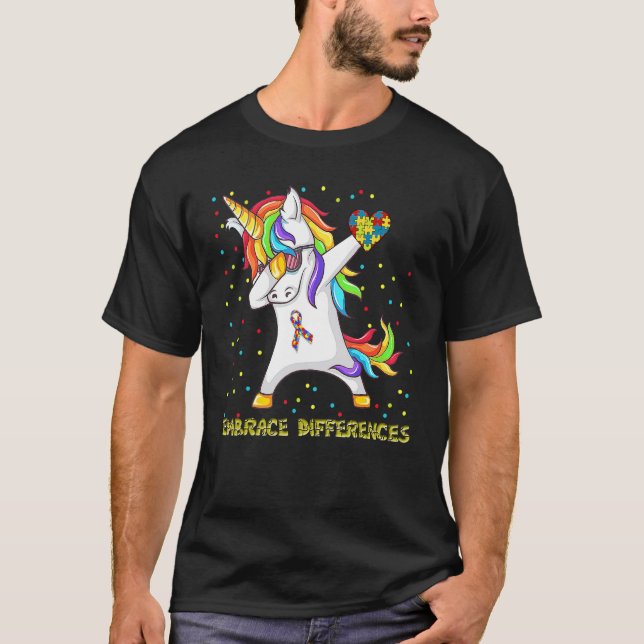 Embrace Differences Unicorn Dabbing Puzzle Autism  T-Shirt (Front)
