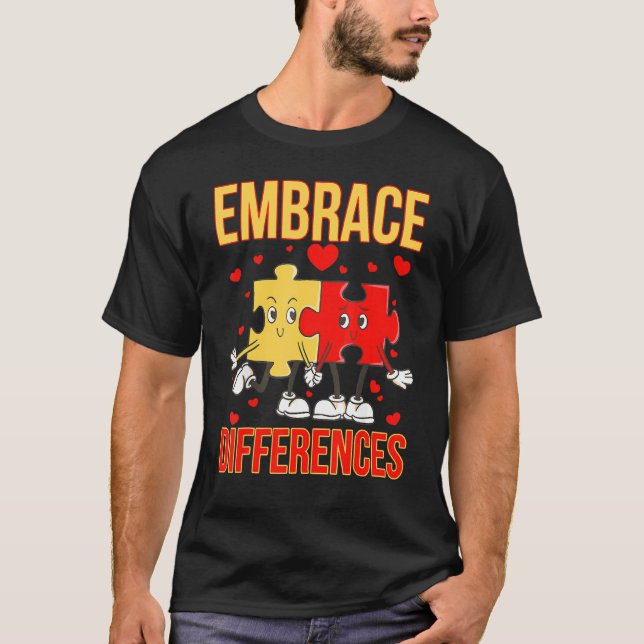 Embrace Differences World Autism Day Puzzle Pieces T-Shirt (Front)