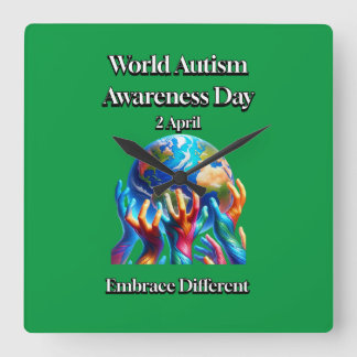 Embrace Different. World Autism Awareness Day. Square Wall Clock
