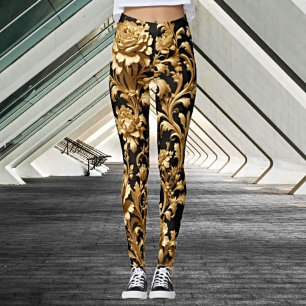 Embrace Elegance: Black and Gold Floral Leggings
