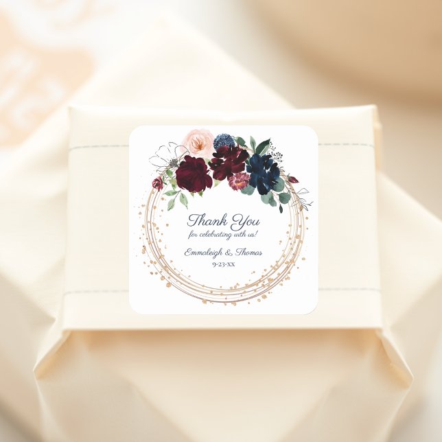 Embrace Floral Thank You Favour | Burgundy Navy Square Sticker (Creator Uploaded)