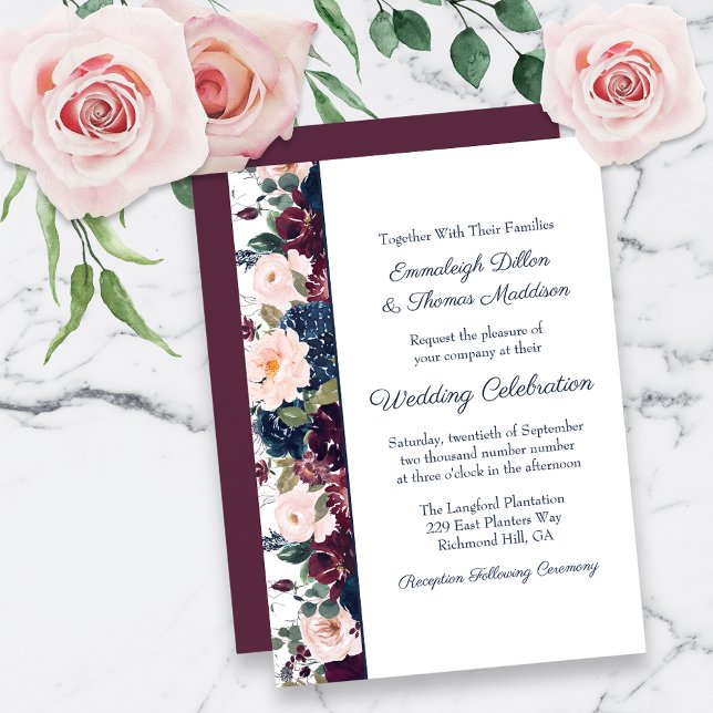 Embrace Floral Wedding | Burgundy Navy Blue Invitation (Creator Uploaded)