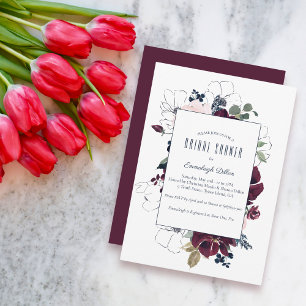 Embrace Florals Bridal Shower   Burgundy Navy Blue Invitation