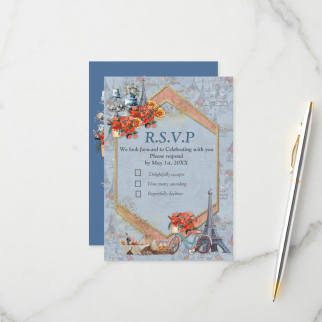 Embrace French country living in Pale Blue RSVP Card (Front/Back In Situ)